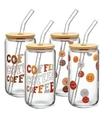 Serenity Glass Can with Bamboo Lid and Glass Straw Christmas - Image 3