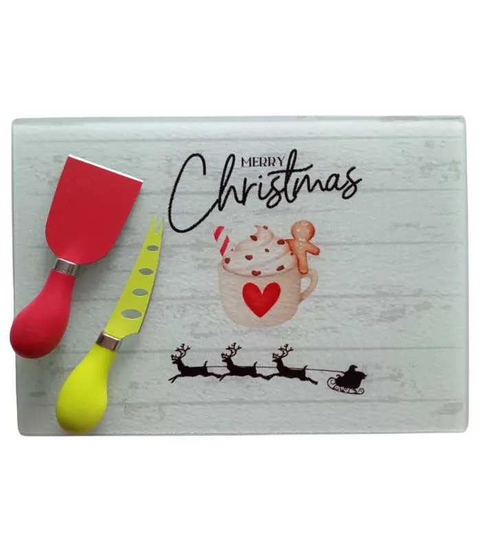 Glass Cheese Board Christmas Glass Cutting/Cheese Board - Image 1